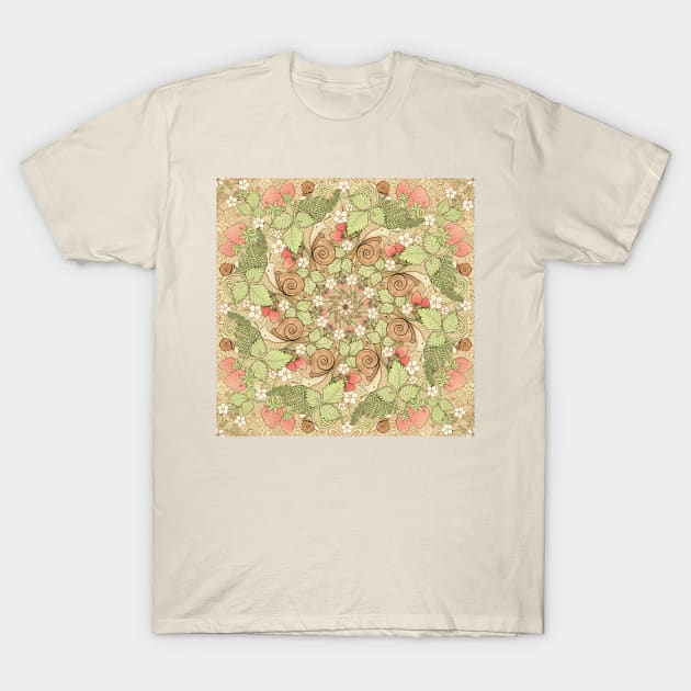 Strawberries & snails - natural T-Shirt by AprilAppleArt